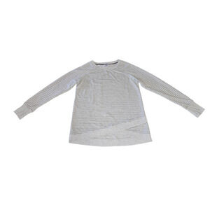 Danskin‎ Top Womens M Gray Striped Crossover Hem Thumbhole Activewear 9003
